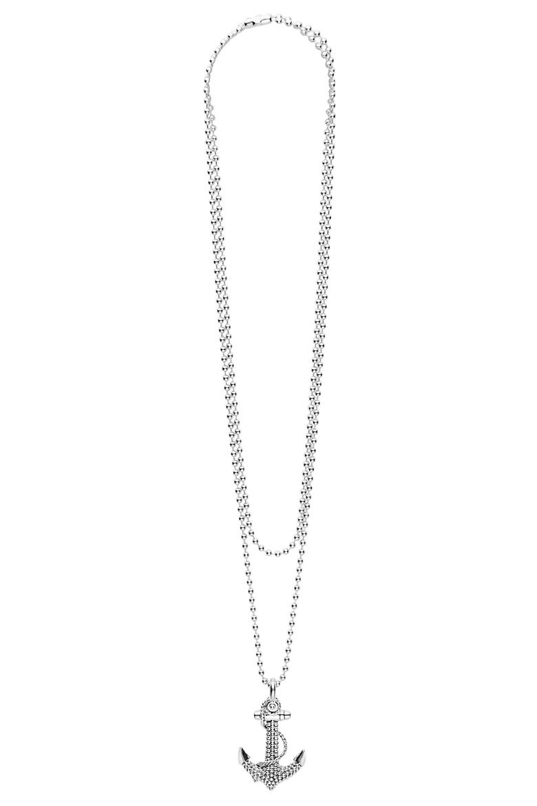 Signature Caviar Anchor Pendant Necklace, Alternate, color, SILVER