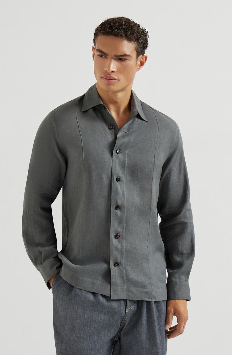 Brunello Cucinelli Linen shirt, Alternate, color, Anthracite