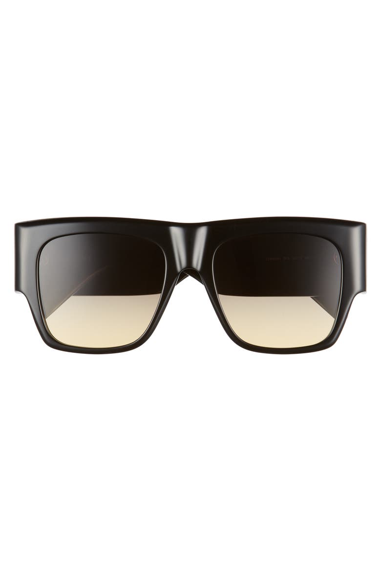 56mm Gradient Flat Top Sunglasses, Alternate, color, SHINY BLCK/YELL GREY GRAD