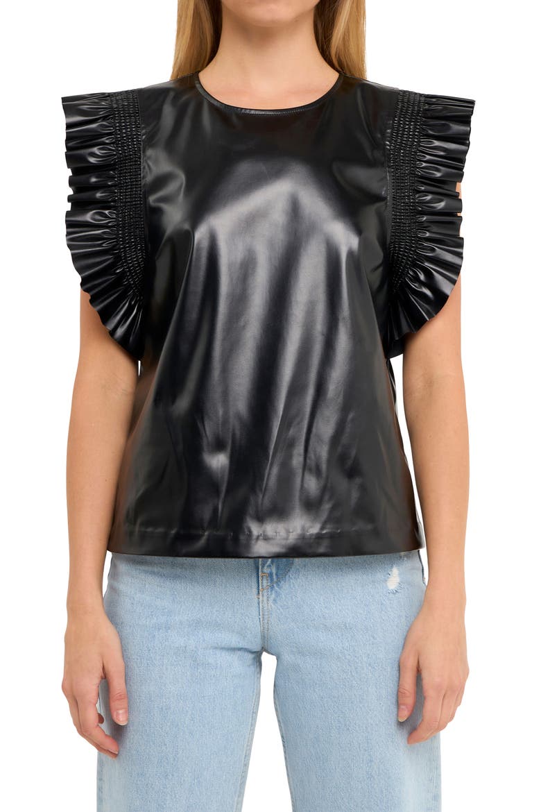 Faux Leather Top, Alternate, color, BLACK