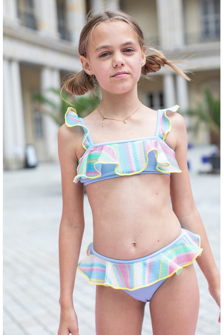 Multi-Color Striped Ruffle with Trim Two-Piece Bikini, Alternate, color, Multicolor