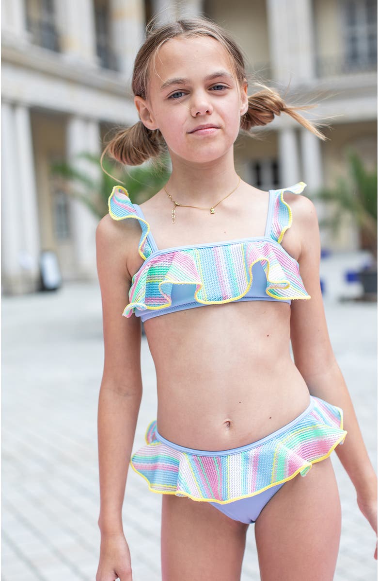 NESSI BYRD Multi-Color Striped Ruffle with Trim Two-Piece Bikini, Alternate, color, Multicolor