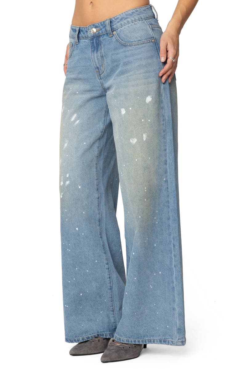 EDIKTED Paint Splatter Wide Leg Jeans, Alternate, color, Light-Blue