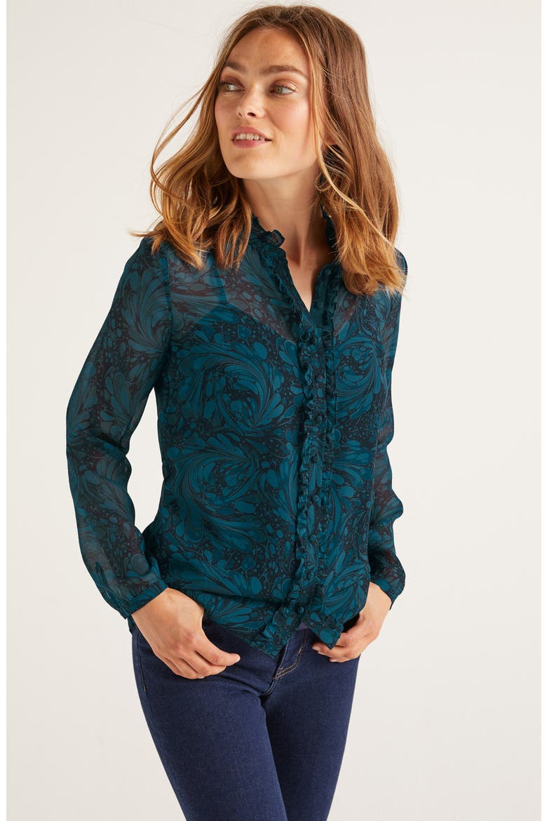 Lavinia Silk Blouse, Alternate, color, NAVY MARBLED DREAMS