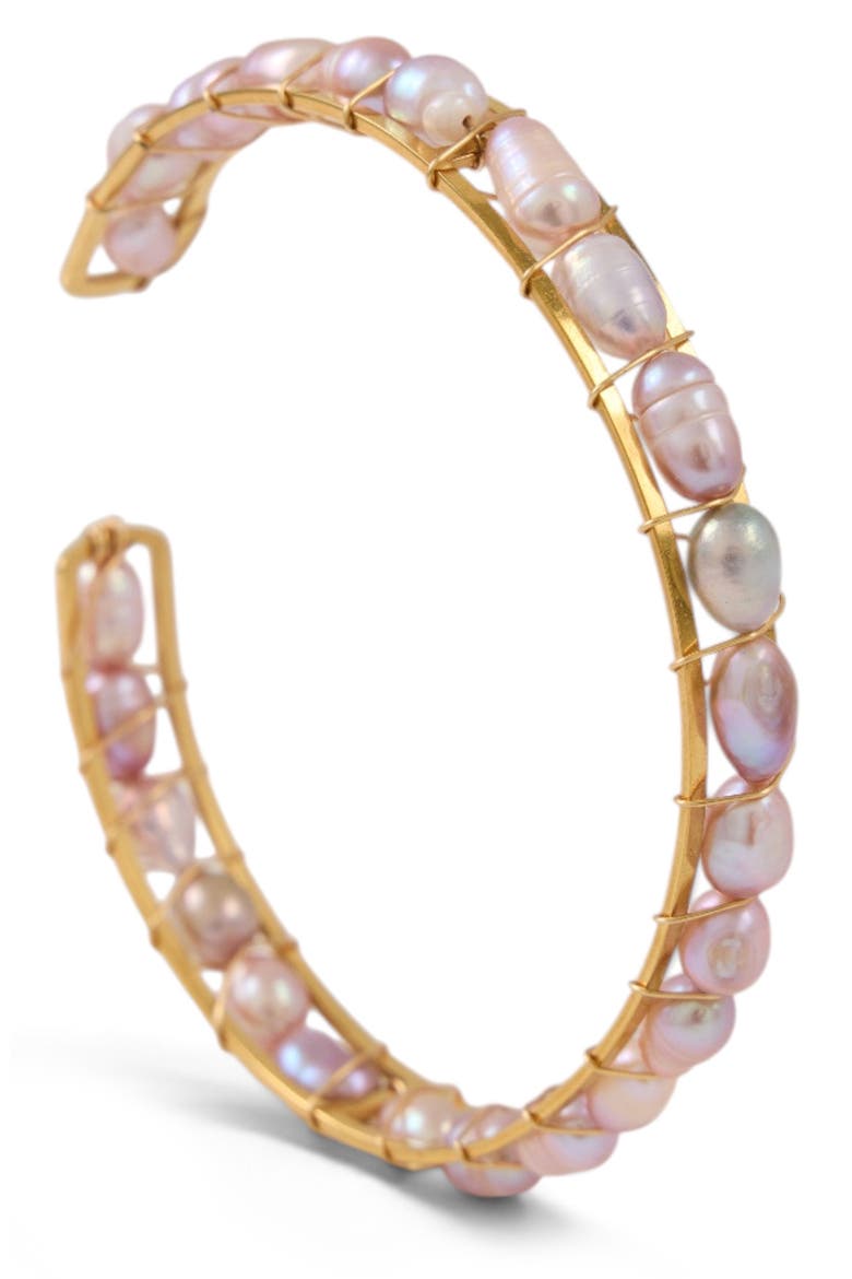 Freshwater Pearl Wire Wrapped Cuff Bracelet, Main, color, GOLD