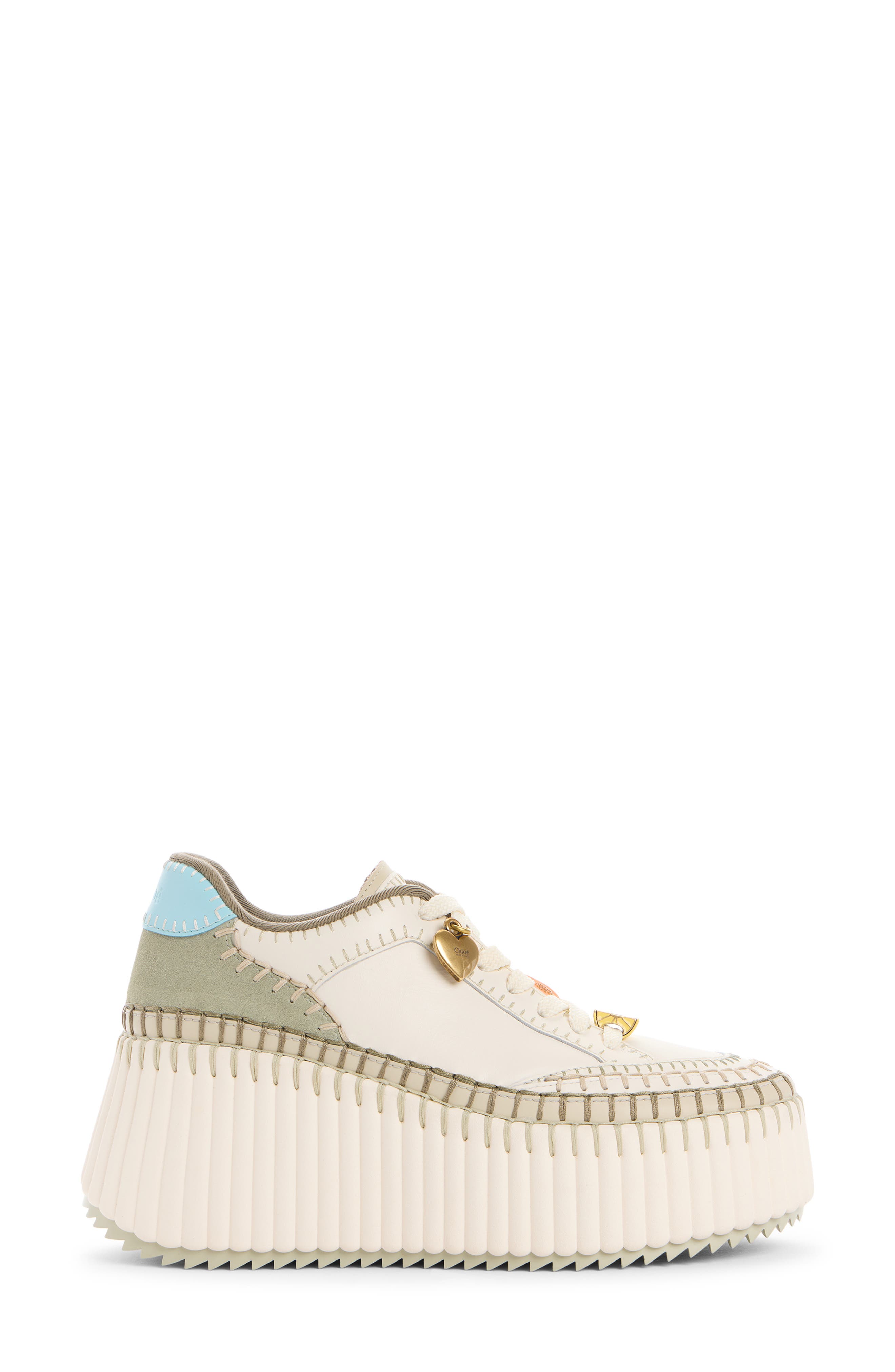 Chloé Nama Platform Wedge Sneaker, Alternate, color, Ivory Aqua Green