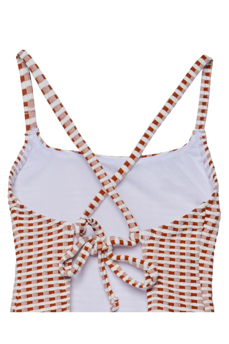 Forever Gingham Textured Criss Cross Back Adjustable One Piece, Alternate, color, Brown