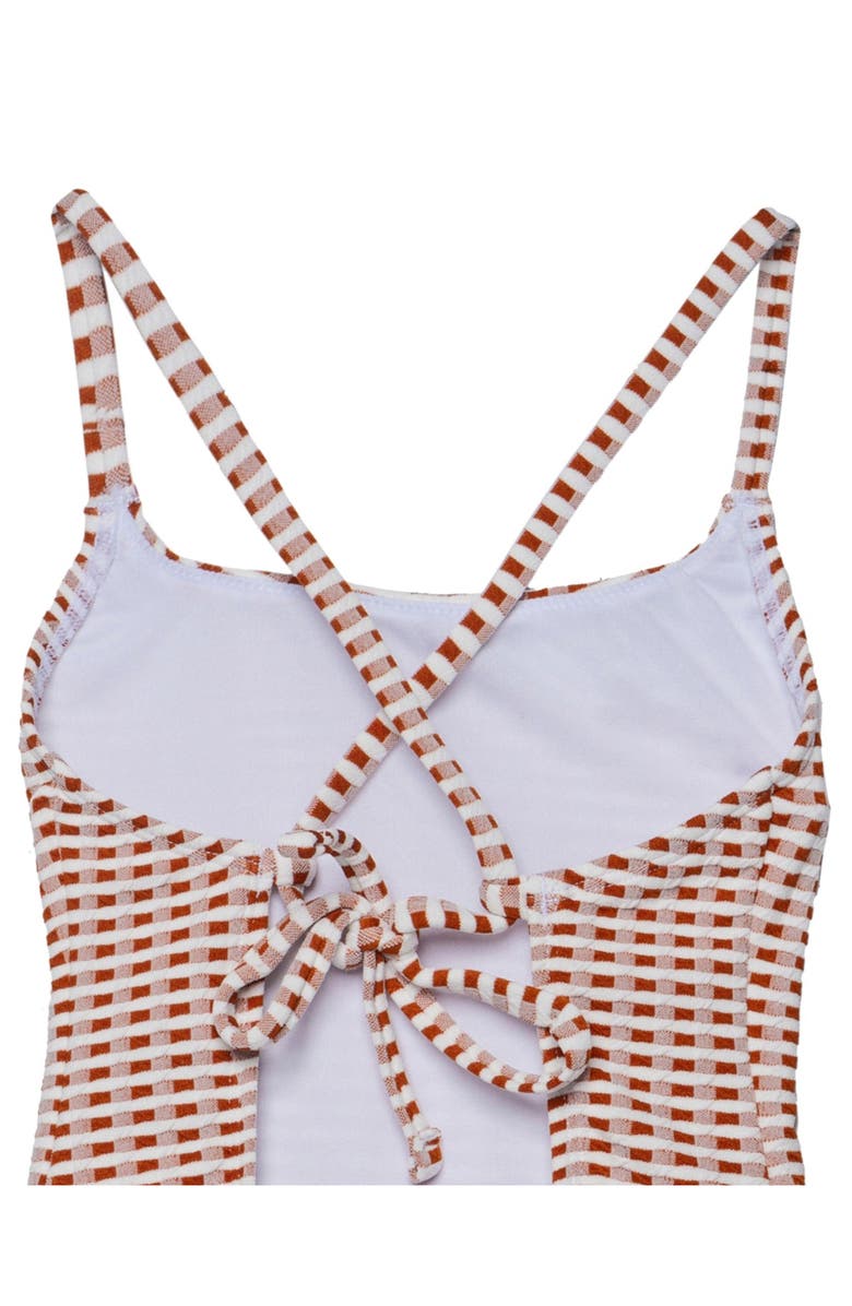 Gottex Kids Forever Gingham Textured Criss Cross Back Adjustable One Piece, Alternate, color, Brown