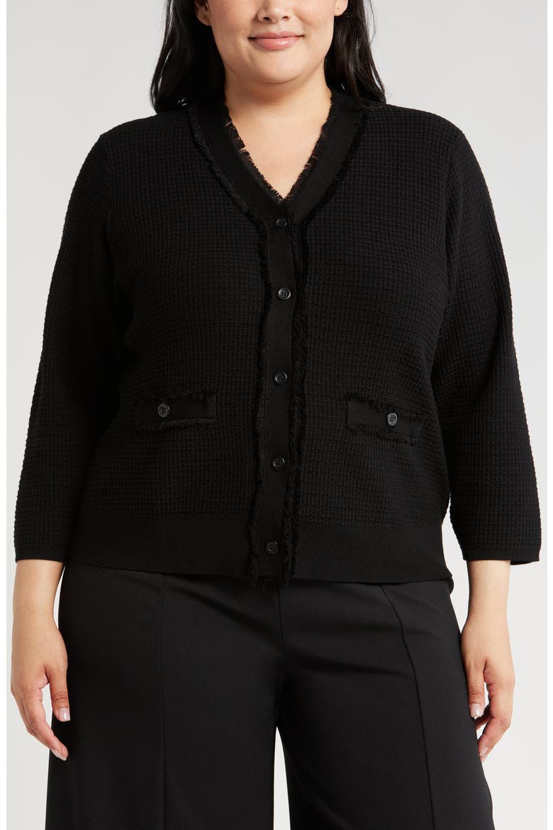 V-Neck Fringe Cardigan, Main, color, BLACK