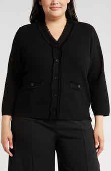 Adrianna Papell V-Neck Fringe Cardigan