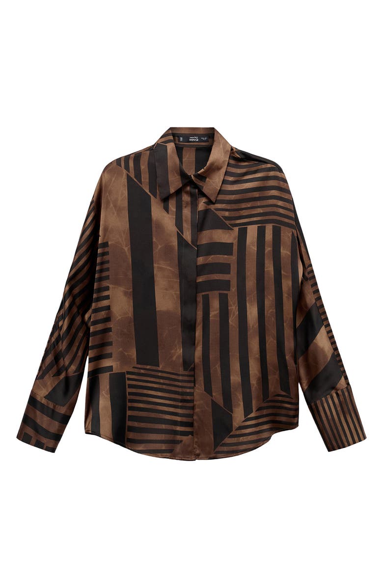 MANGO Stripe Satin Button-Up Shirt, Alternate, color, Brown