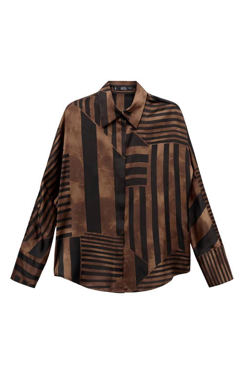 Mango Stripe Satin Button-up Shirt In Brown
