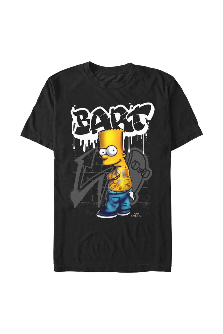 Men's The Simpsons Bart Tattoo Brick Paint  Graphic T-Shirt, Alternate, color, Black