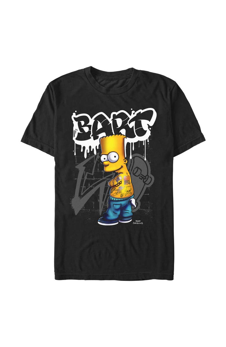 The Simpsons Men's The Simpsons Bart Tattoo Brick Paint Graphic T-Shirt, Alternate, color, Black