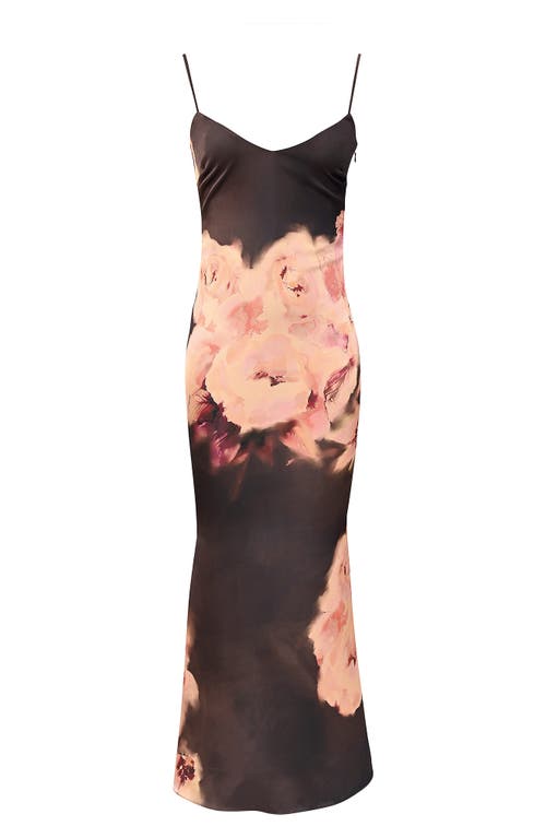 House Of Cb Mariamma Placement Print Satin Gown In Floral Print
