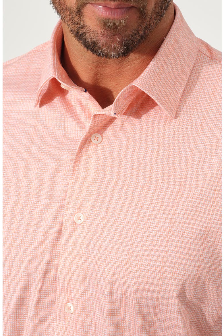 Dynamic Comfort Short Stretch Cotton Sleeve Button-Up Shirt, Alternate, color, TANGELO