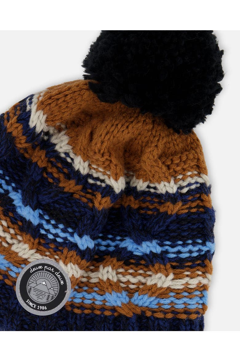 Lined Peruvian Knit Winter Hat with Pompom, Alternate, color, Taupe and Navy