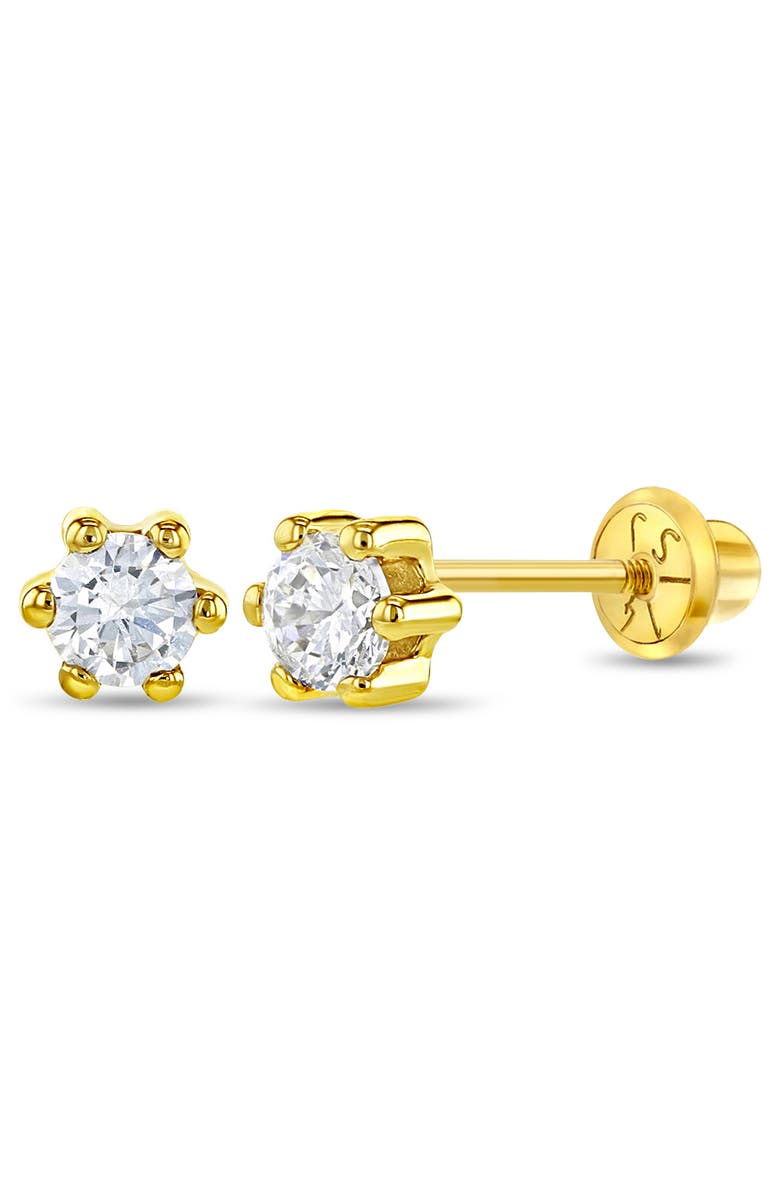 In Season Jewelry 14k 6 Prong Cubic Zirconia Solitaire Earrings, Main, color, Gold