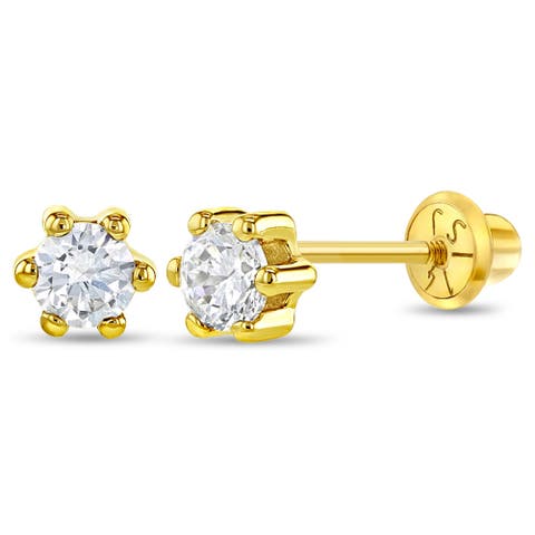 14k 6 Prong Cubic Zirconia Solitaire Earrings