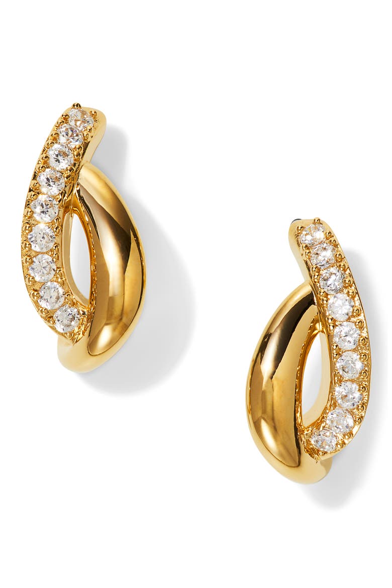 Juno Twist Pavé Cubic Zirconia J-Hoop Earrings, Main, color, GOLD