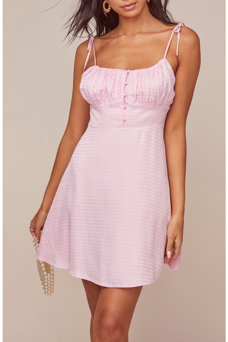 Mon Cherri Texture Print Tie Shoulder Minidress, Alternate, color, BUBBLEGUM-PINK