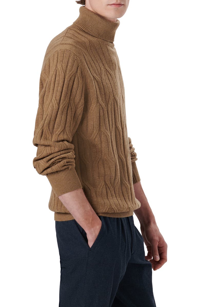 Bugatchi Cable Knit Turtleneck Sweater, Alternate, color, Tobacco
