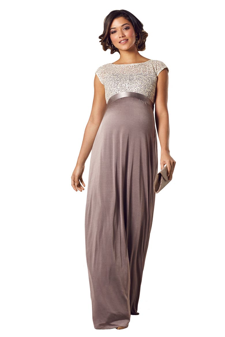 Mia Lace & Jersey Maternity Gown, Alternate, color, DUSKY TRUFFLE