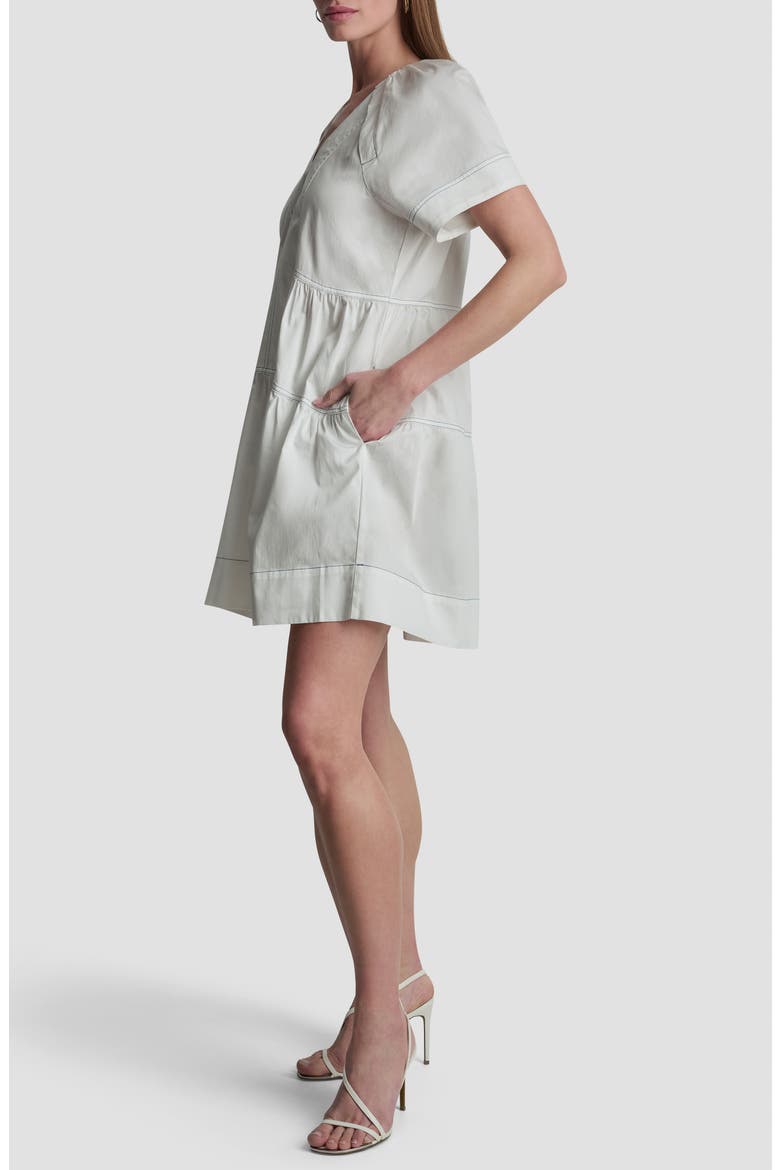 Topstitch Detail Stretch Cotton Tiered Minidress, Alternate, color, WHITE