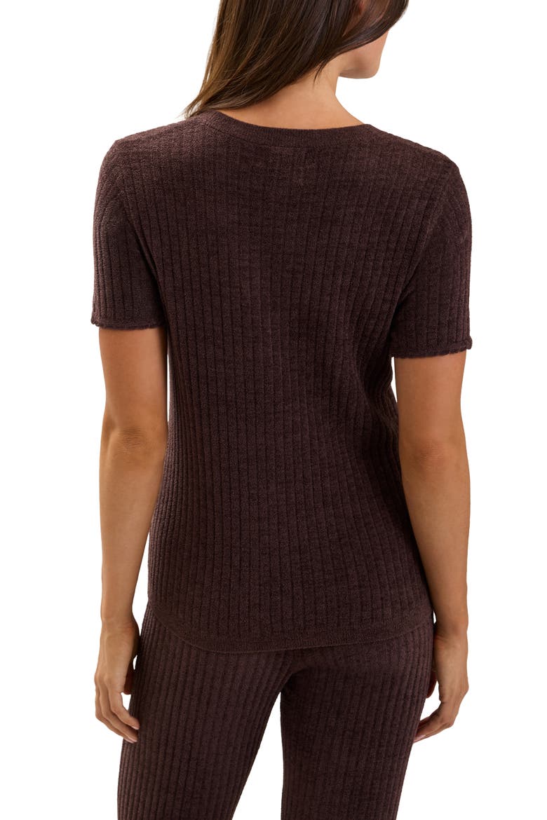 Scalloped Ribbed V-Neck Top, Alternate, color, UMBER