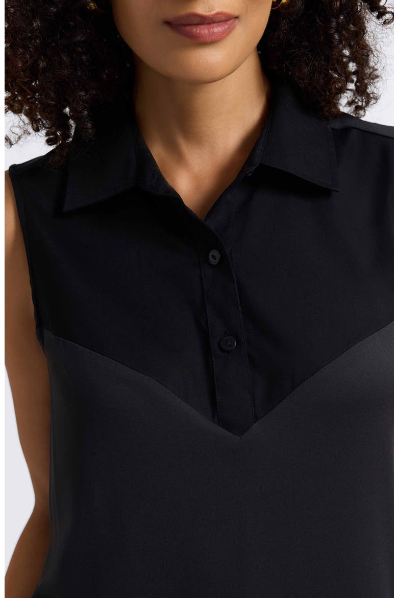 Sasha Mixed Media Sleeveless Layered Shirt, Alternate, color, BLACK
