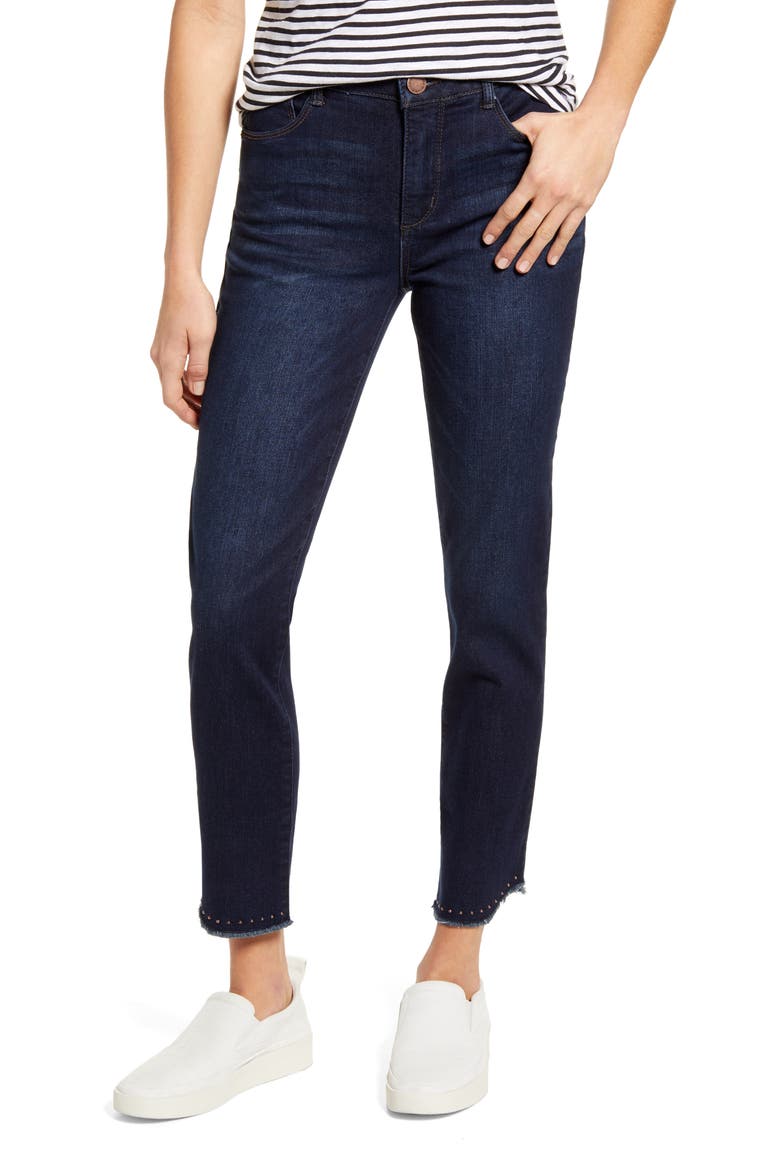 Ab-Solution High Waist Fray Hem Ankle Skinny Jeans, Main, color, INDIGO