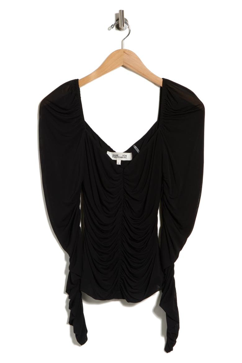 Princess Ruched Long Sleeve Top, Main, color, BLACK