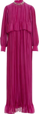 Gizia Embroidered Collar Pleated Maxi Light Violet Dress