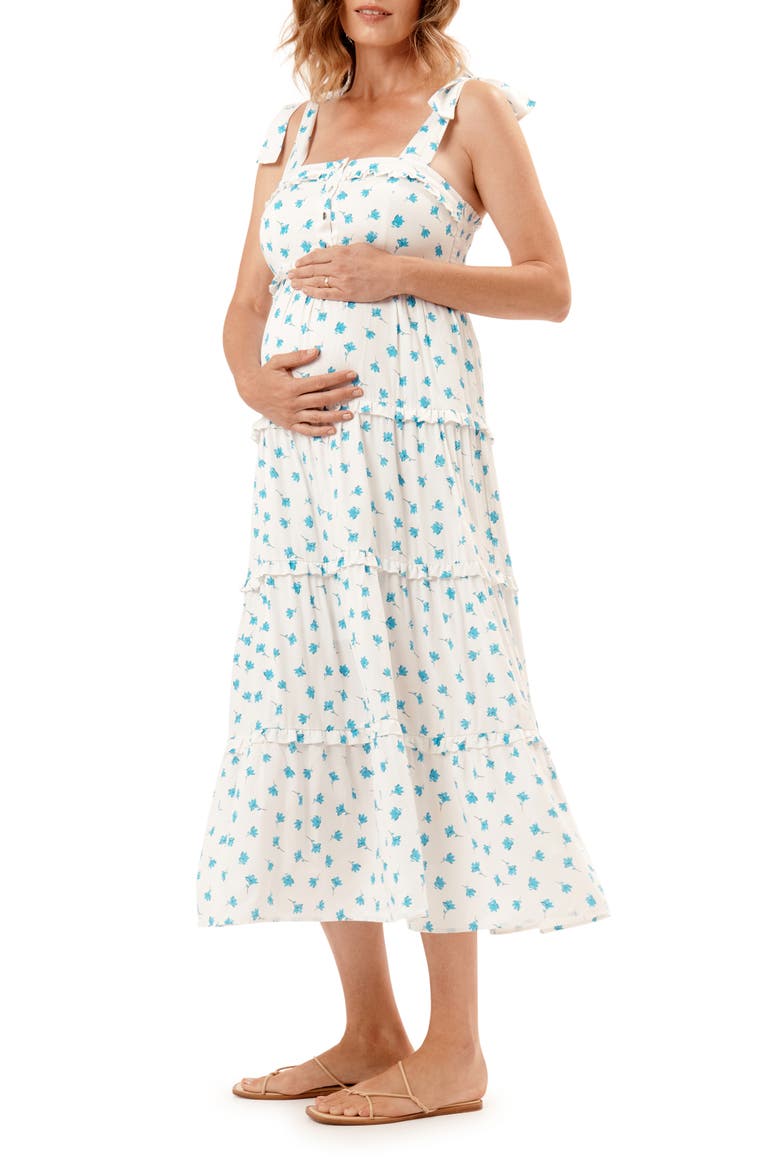 Mara Maternity & Nursing Tiered Maxi Dress, Main, color, BLUE FLORAL