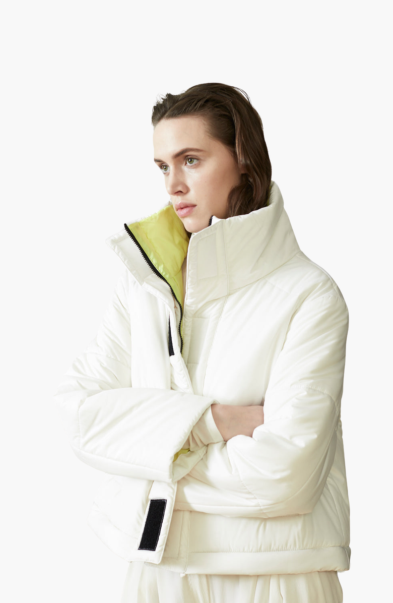 CAALO Reversible Cropped Sustainable Down Coat, Alternate, color, Winter White / Yellow
