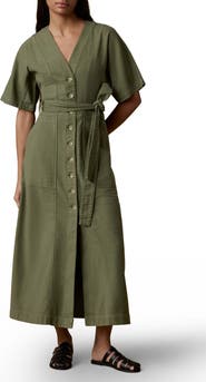 Faherty Camille Button Front Organic Stretch Cotton Midi Dress