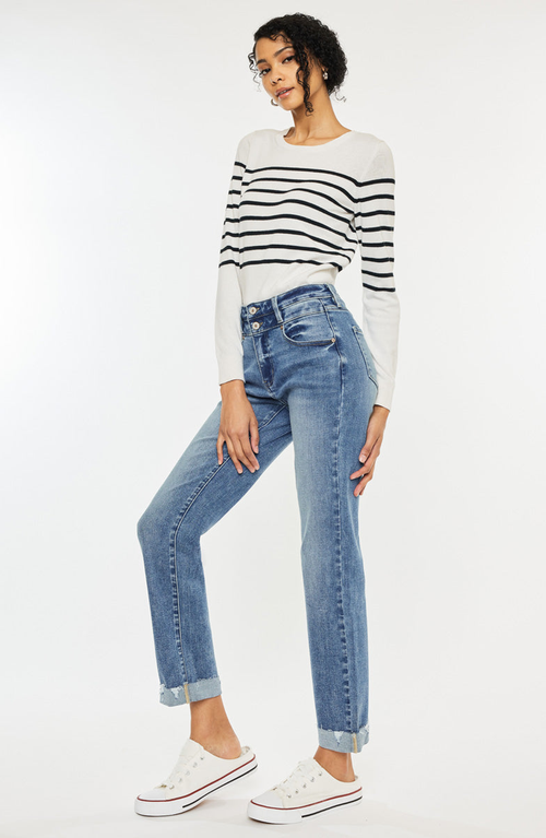 Kancan Kianna Essentials High Rise Slim Straight Leg Jeans In Blue
