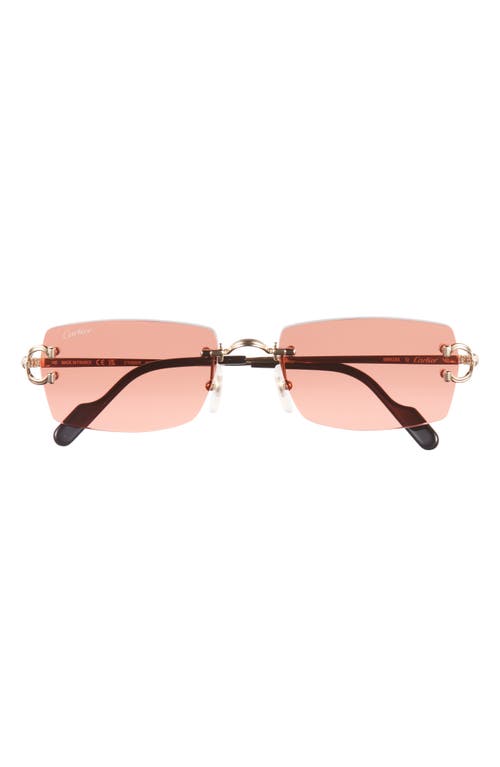 Cartier 56mm Rimless Rectangular Sunglasses In Pink