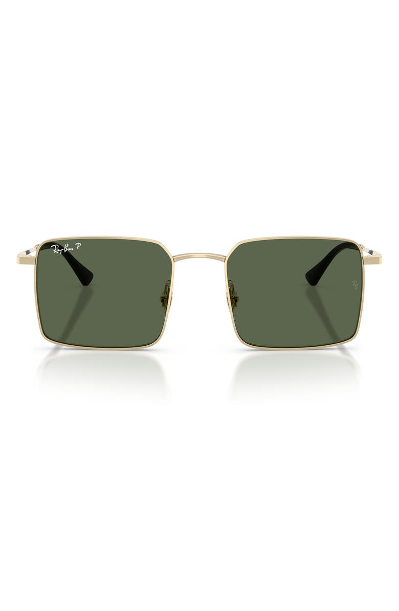 Ray-Ban 53mm Oversize Polarized Square Sunglasses, Main, color, Palegold / Dark Green Polar