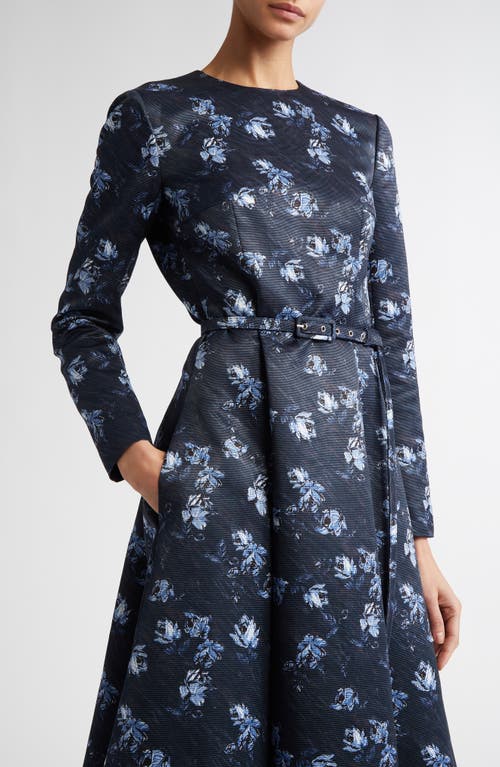 Emilia Wickstead Capucine Floral Taffeta Midi Dress In Ditsy Rose On Navy