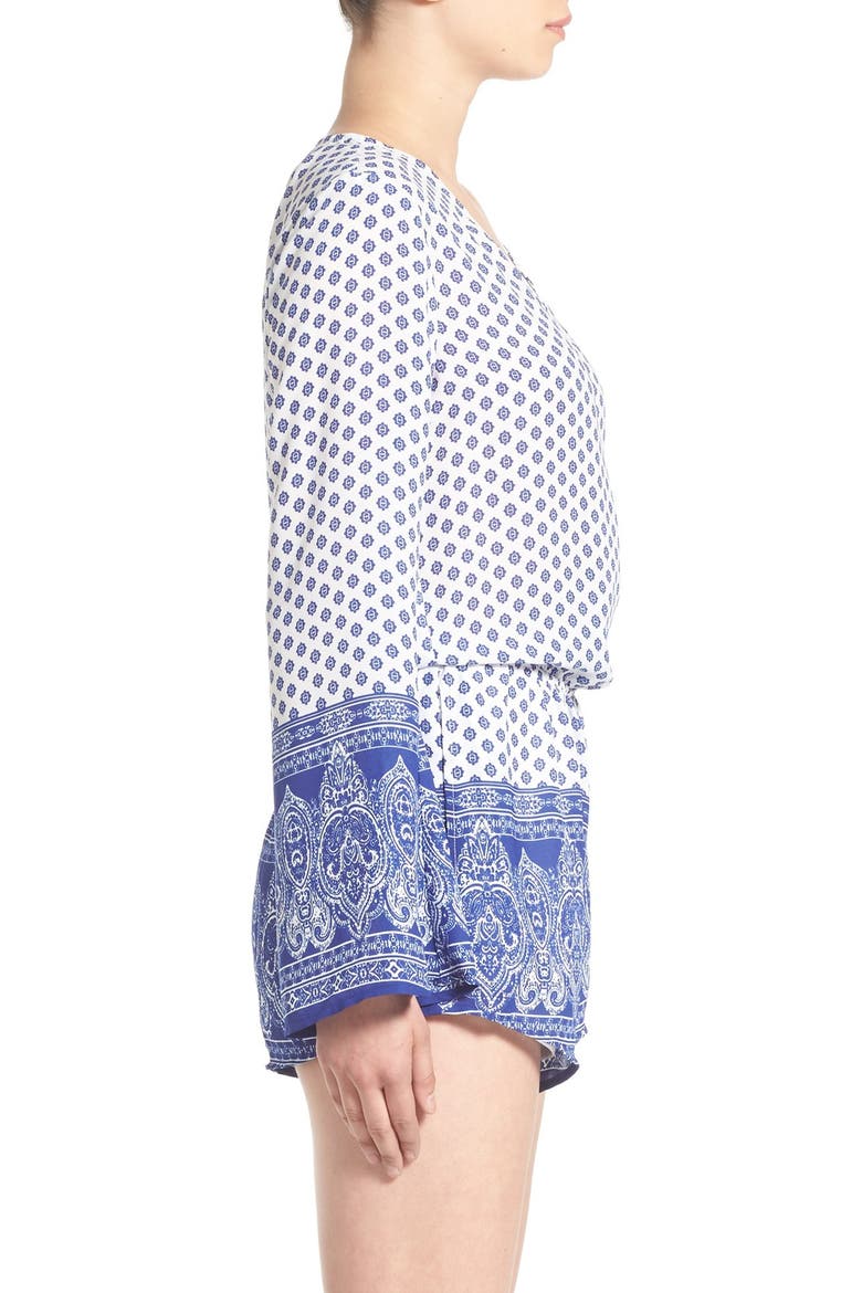 Print Surplice Romper, Alternate, color, BLUE IVORY PRINT