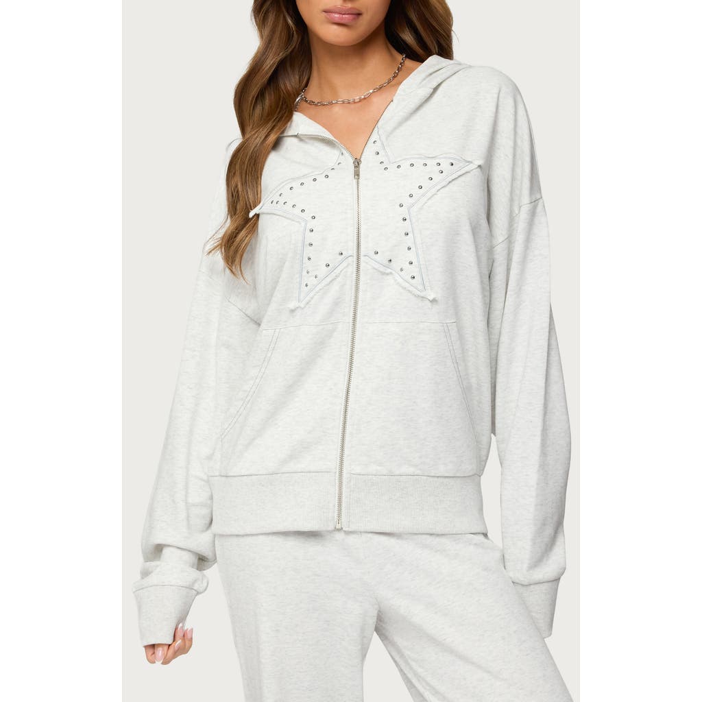 Edikted Briela Stud Detail Zip-up Cotton Blend Hoodie In Gray