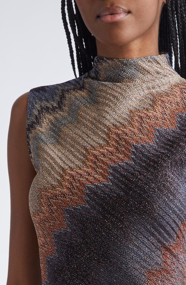 Missoni Metallic Zigzag Stripe Sleeveless Knit Dress, Alternate, color, Blue Tones On Dark Base