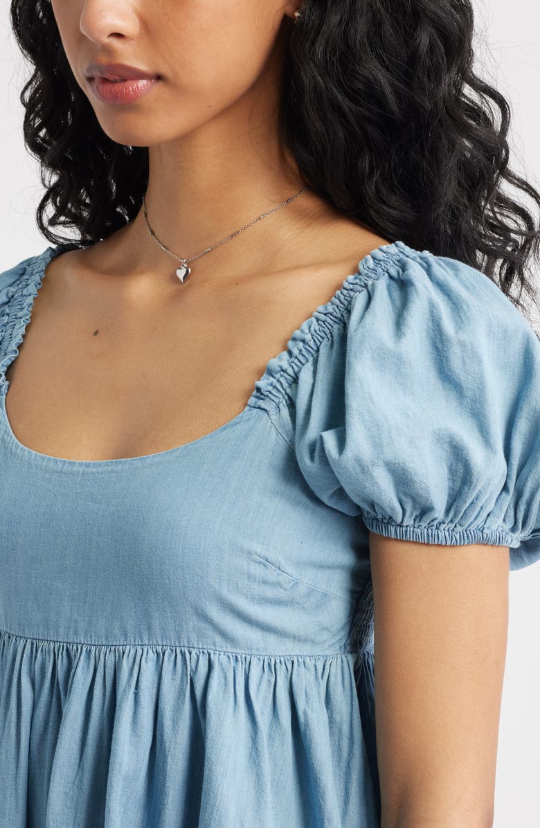 BP. Puff Sleeve Babydoll Minidress, Alternate, color, Medium Wash