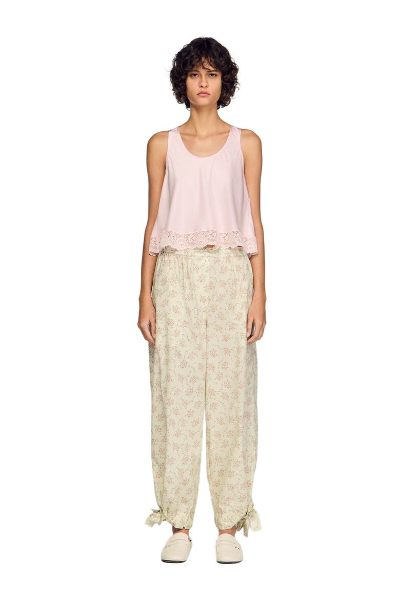 Floral-print wide-leg trousers, Alternate, color, Pink / green