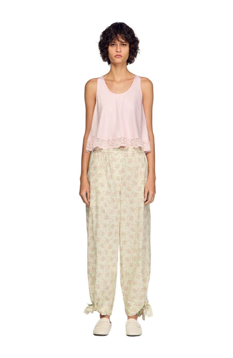 SANDRO Floral-print wide-leg trousers, Alternate, color, Pink / Green