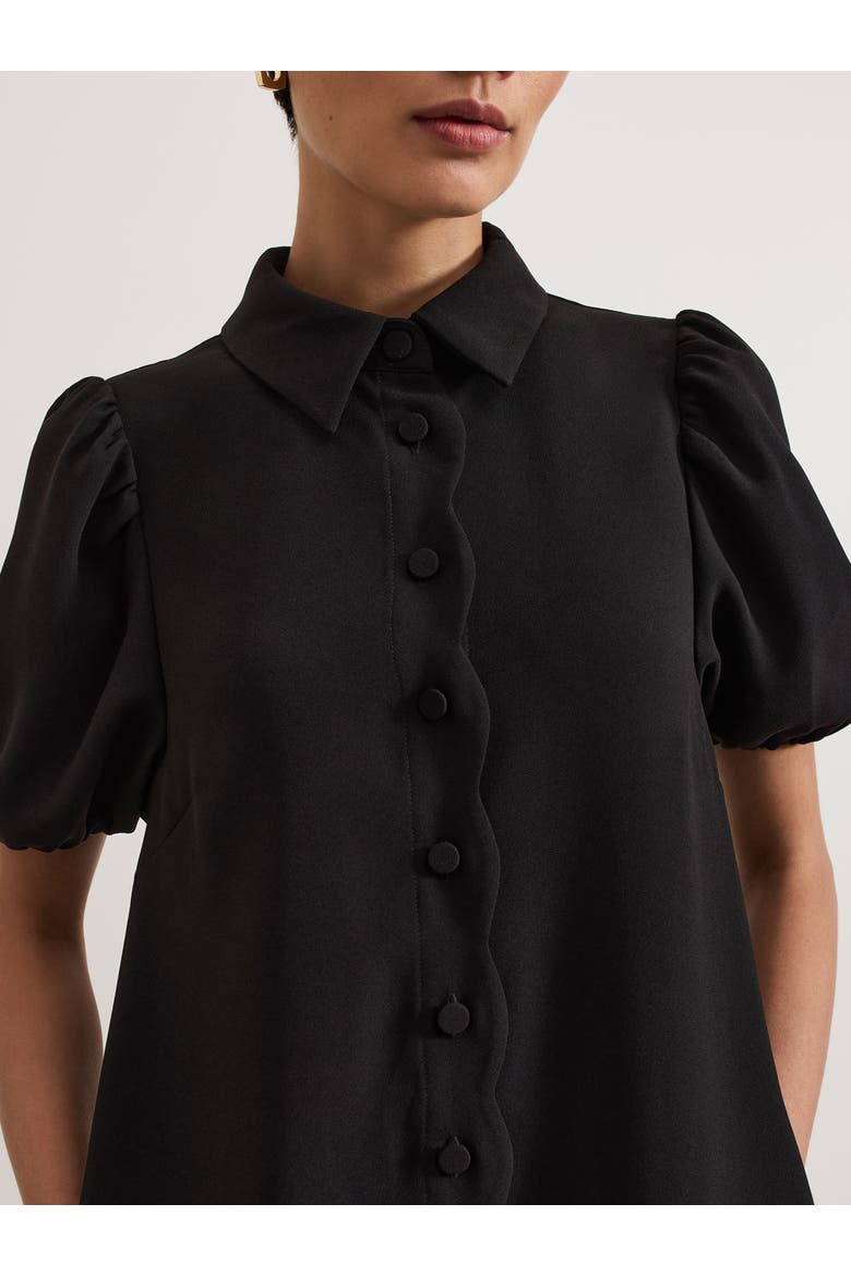 Candice Scallop Detail Shirt Dress, Alternate, color, Black