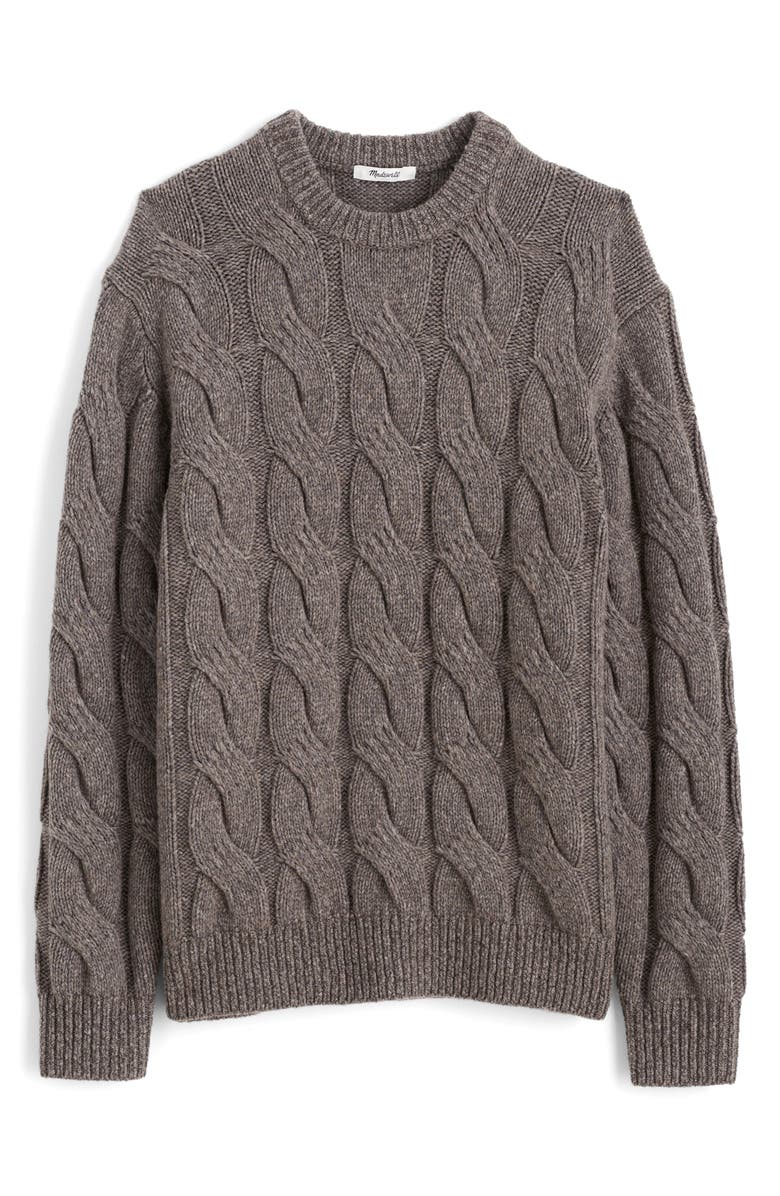 Madewell Crewneck Cable Knit Wool Blend Sweater, Alternate, color, Heather Dark Driftwood