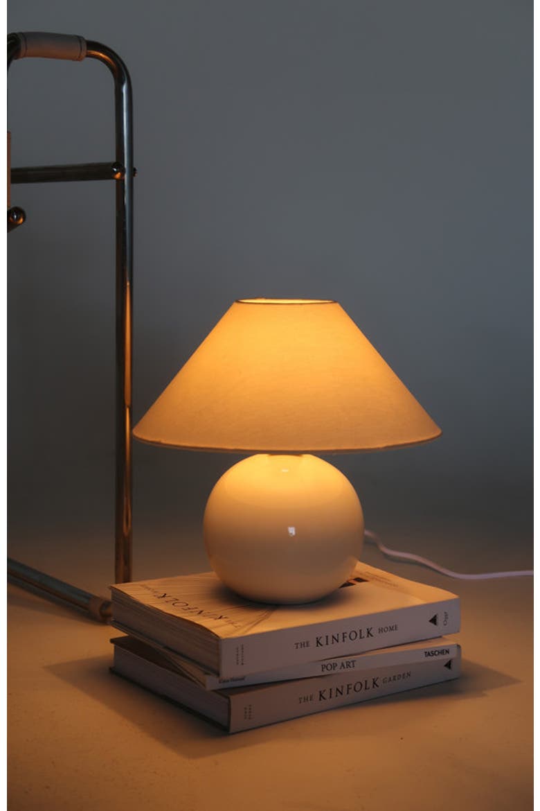 Fiona 11" Round Ceramic Coastal LED Bedside Table Lamp with Classic Empire Shade, Alternate, color, Cream