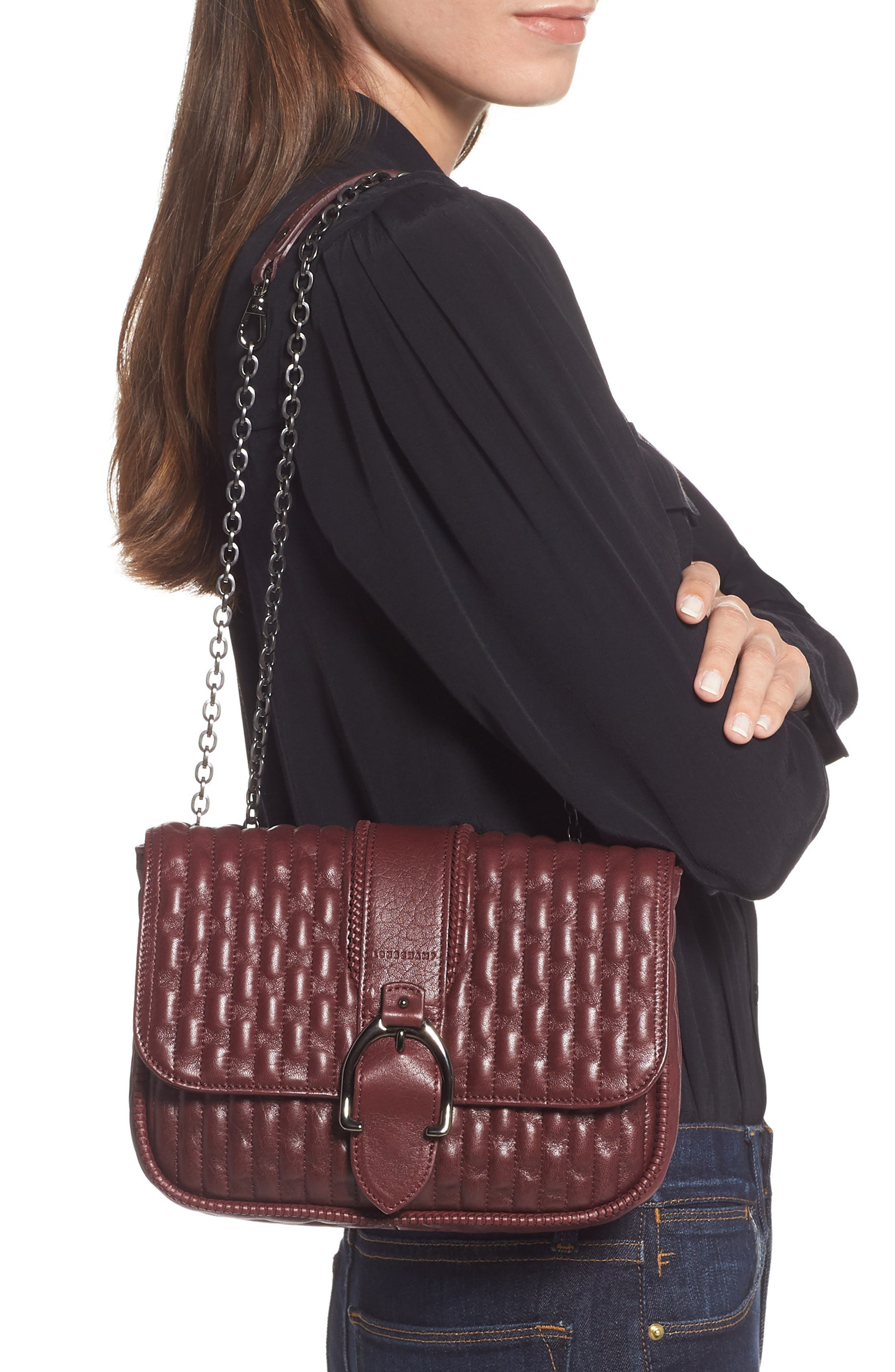 Longchamp Small Amazone Quilted Leather Crossbody Bag, Alternate, color, Brandy